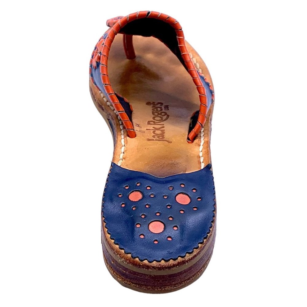 Jack Rogers Navajo Rattan Open Toe Slide On Sandals Midnight Blue Red 6 Leather - Picture 6 of 10